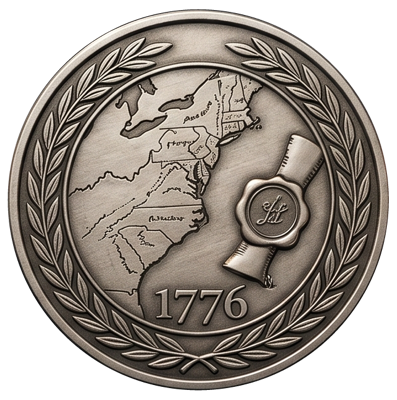 Heritage — 1776 colonial map coin with John Battle silhouette